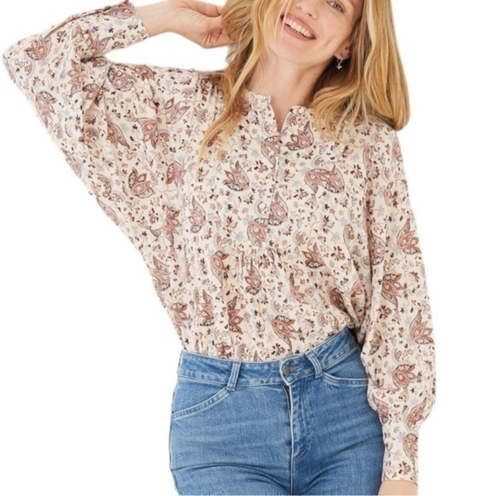 Fat Face Women’s Size XS Cream Floral Austell Craft Shirt Top Blouse